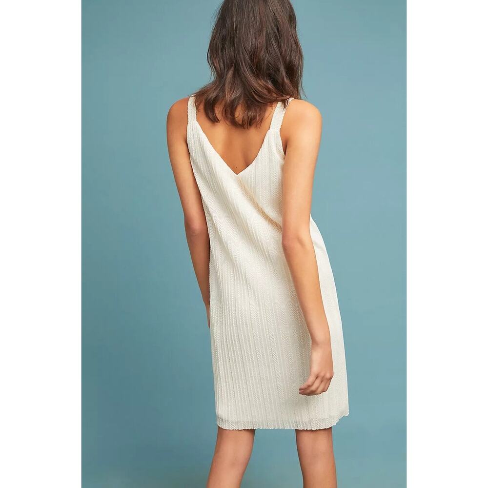 Anthropologie Meadow Rue Cream Prespa Pleated Shift Dress Size 2 - Picture 2 of 8